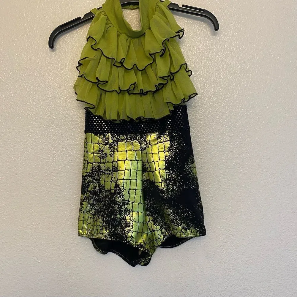 Art Stone Dance Costume 2065 green snake dino foil animal print child LC